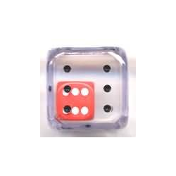 Double Dice 1d6 inside d6 (25mm) Clear Shell w/internal Red/white d6