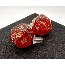 Chessex Stud Earrings Glitter Ruby Mini-Poly d20 Pair