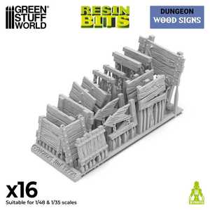 Green Stuff World: 3D Printed Resin Set - Wood Signs (16) (1:48-1:35)