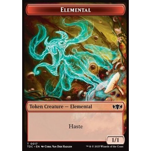 Magic löskort: Tarkir: Dragonstorm: Warrior Token (R 1/1) // Elemental Token (R 1/1 Haste)