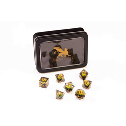 Razor Series Dice: Green Liquid Core Dragon Eye, Clear Dice, Gold Numbers 7-die Set