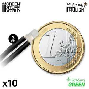 Green Stuff World: Green 3mm Flickering LED Light for Miniatures & 3D Printed Scenes (10)