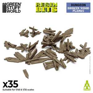 Green Stuff World: 3D Printed Resin Set - Broken Wood Planks (35) (1:48-1:35)