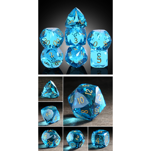 Faceted Glass Dice Set - Aquamarine (7)