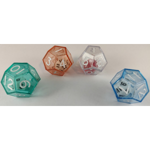 Double Dice 1d12 inside d12 (25mm) Clear Shell w/internal Translucent Red/white d12