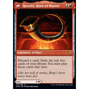 Magic löskort: Kaldheim: Birgi, God of Storytelling // Harnfel, Horn of Bounty (Foil)