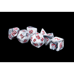 Metallic Dice: Acrylic Polyhedral 7-Dice Set - Marble with Red Numbers