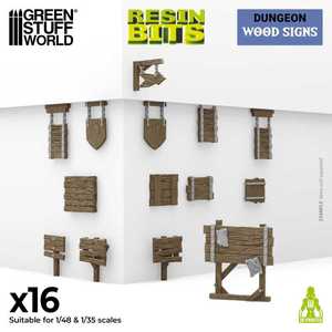Green Stuff World: 3D Printed Resin Set - Wood Signs (16) (1:48-1:35)
