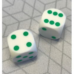 Precision Dice for Backgammon: White with Green Pips 16mm Pair (2 st)