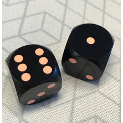 Precision Dice for Backgammon: Black with Peach Pips 16mm Pair (2 st)