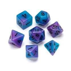 Resin Dice: Fluorescence Series Blue & Purple - Numbers: Black 7-die Set