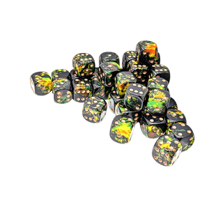Chessex: D6 Dice 12mm Brush Deep Forest/gold (36)