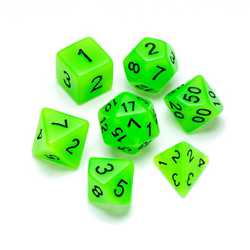 Resin Dice: Fluorescence Series Green - Numbers: Black 7-die Set