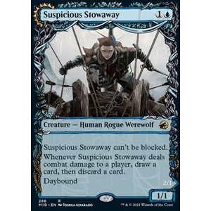 Magic löskort: Innistrad: Midnight Hunt: Suspicious Stowaway // Seafaring Werewolf (alternative art)
