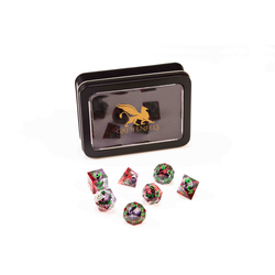 Razor Series Dice: Purple Liquid Core Dragon Eye, Red Dice, Green Numbers 7-die Set