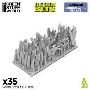 Green Stuff World: 3D Printed Resin Set - Broken Wood Planks (35) (1:48-1:35)