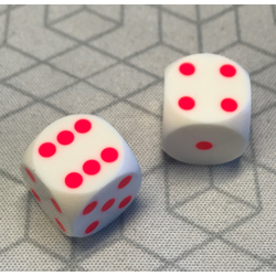 Precision Dice for Backgammon: White with Pink Pips 16mm Pair (2 st)