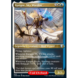 Magic löskort: Commander Legends: Kangee, Sky Warden (Etched Foil)