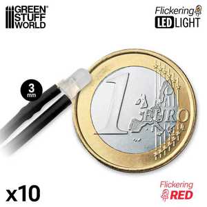 Green Stuff World: Red 3mm Flickering LED Light for Miniatures & 3D Printed Scenes (10)