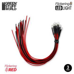 Green Stuff World: Red 3mm Flickering LED Light for Miniatures & 3D Printed Scenes (10)