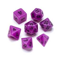 Resin Dice: Fluorescence Series Purple - Numbers: Black 7-die Set