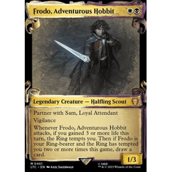 Magic löskort: Commander: The Lord of the Rings: Tales of Middle-earth: Frodo, Adventurous Hobbit (alternative art)