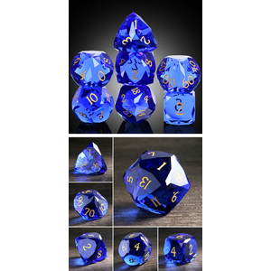 Faceted Glass Dice Set - Sapphire (7)