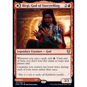 Magic löskort: Kaldheim: Birgi, God of Storytelling // Harnfel, Horn of Bounty (Foil)