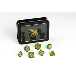 Razor Series Dice: Green & Yellow, Glitter Core  7-die Set